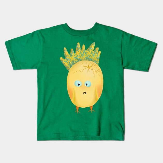 Embarrassed bird egg monster squinting Kids T-Shirt by nobelbunt